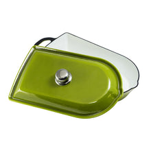Lade das Bild in den Galerie-Viewer, Ein schwerer Bräter mit Deckel aus Gusseisen.  Der Deckelgriff ist linsenförmig und aus glänzend poliertem Edelstahl. Der Bräter ist von Gourmetina. Die Innenseite ist weiß emailliert. Die Außenseite ist farbig emailliert.
