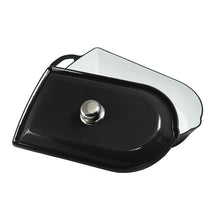 Lade das Bild in den Galerie-Viewer, Ein schwerer Bräter mit Deckel aus Gusseisen.  Der Deckelgriff ist linsenförmig und aus glänzend poliertem Edelstahl. Der Bräter ist von Gourmetina. Die Innenseite ist weiß emailliert. Die Außenseite ist farbig emailliert.
